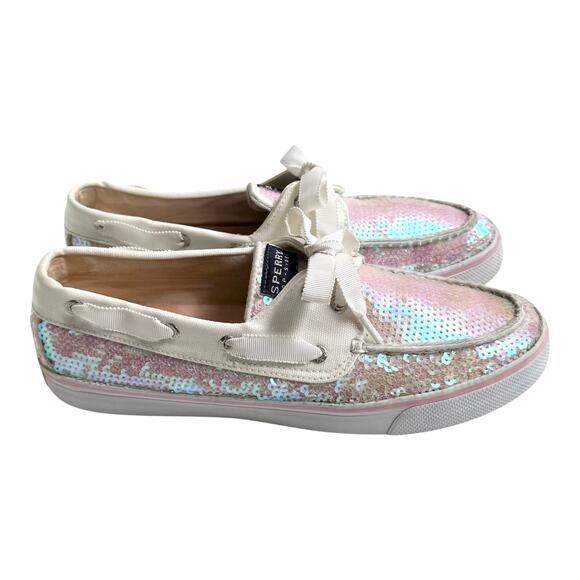 Pre Loved Sperry Top-Sider Bahama BOAT SHOES Women's 9.5M Sequin Iridescent Pink - Picture 1 of 9